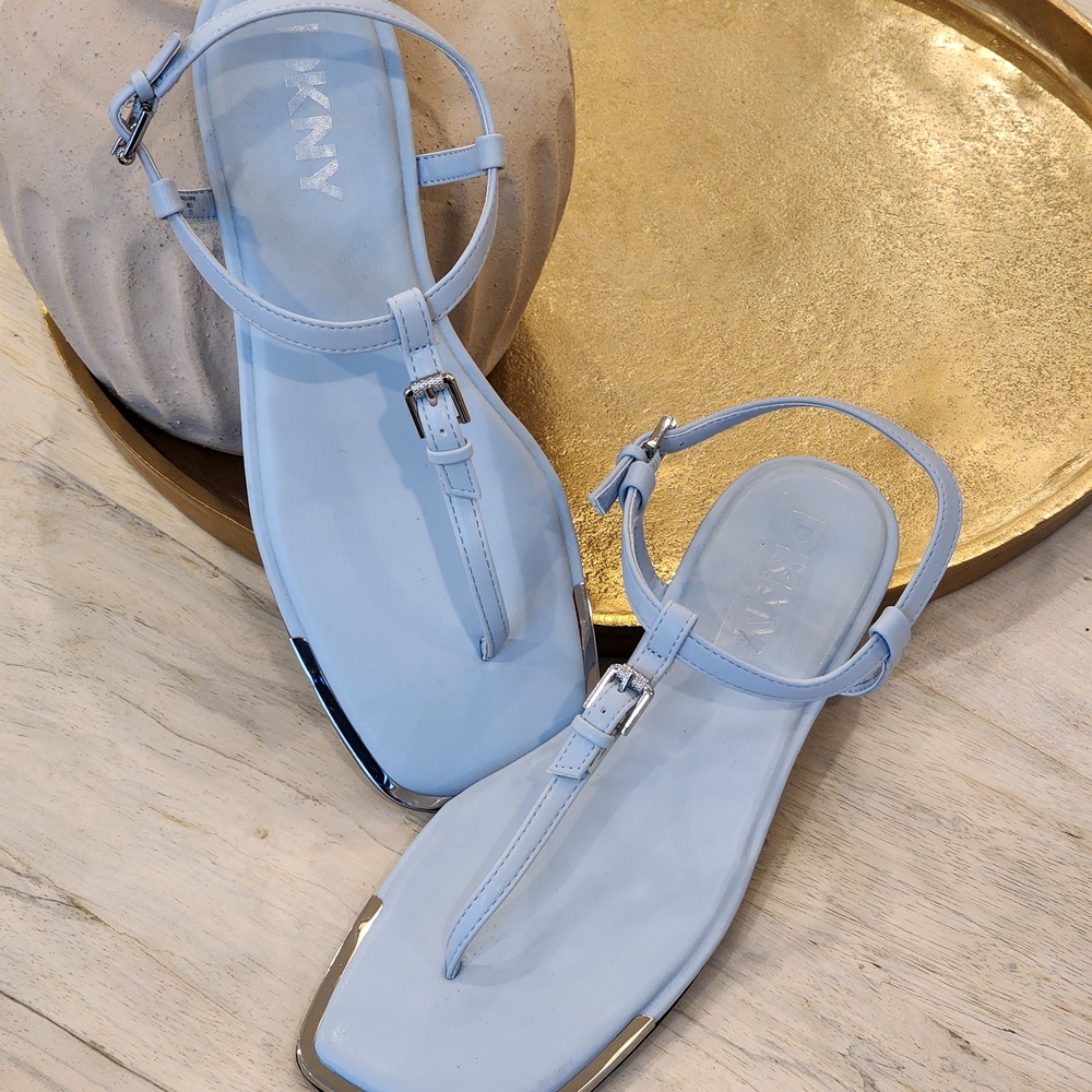 DKNY Daniella Women's Light Blue Leather Ankle Strap Square Toe Sandals Size 7.5 - Picture 9 of 12